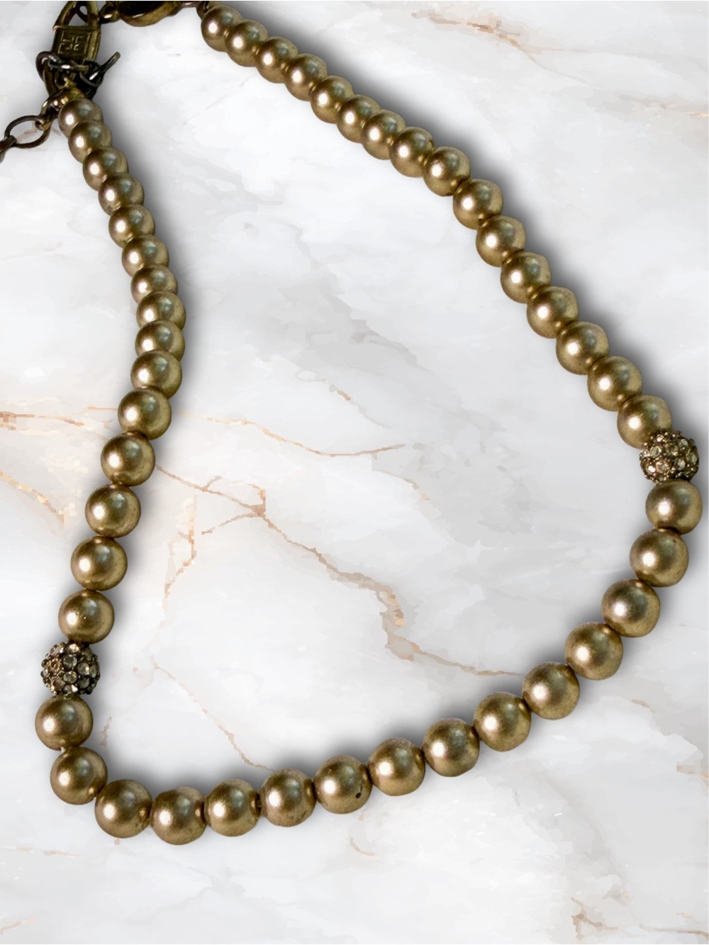 Vintage Givenchy Bronze Faux Pearl Choker Necklace Pavé Crystal Accents - Picture 4 of 17